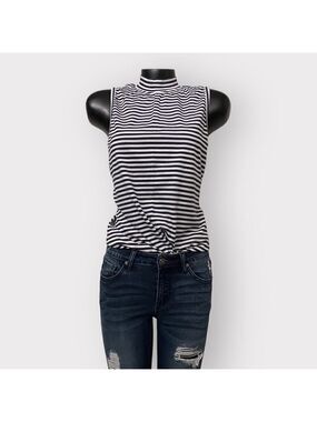 Liz Thomas VINTAGE Womens Tank Top sz M Sleeveless Shirt 80’s 90’s Stripes Navy